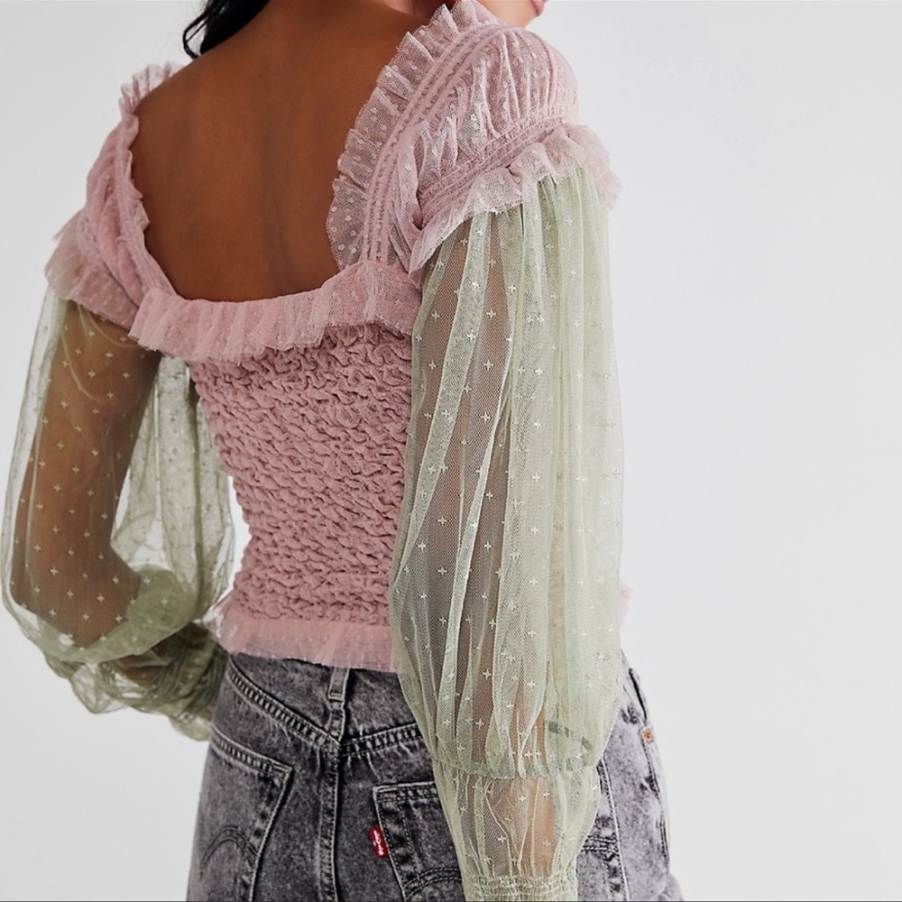 NWT Free People dusty rose & Sage green lace top - Picture 3 of 9